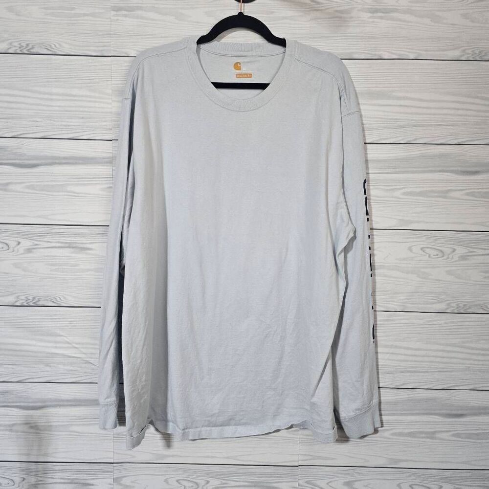 Carhartt Soft Blue Cotton Signature Sleeve Logo Long Sleeve T-Shirt Original Fit